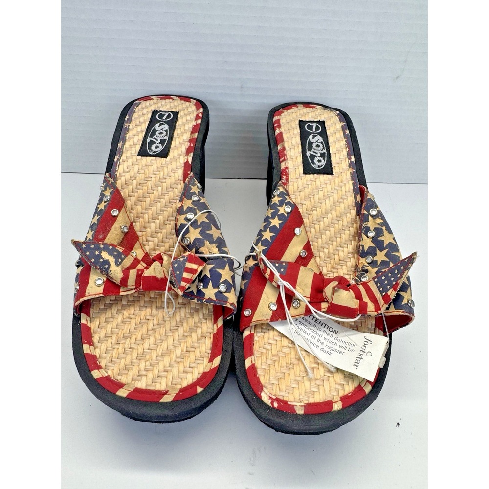 Soho Wedge Sandals Size‎ 7 Red White Blue Stars Stripes NWT Women's
